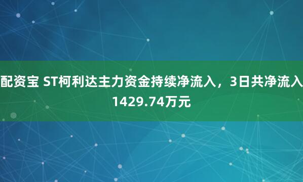 配资宝 ST柯利达主力资金持续净流入，3日共净流入1429.74万元