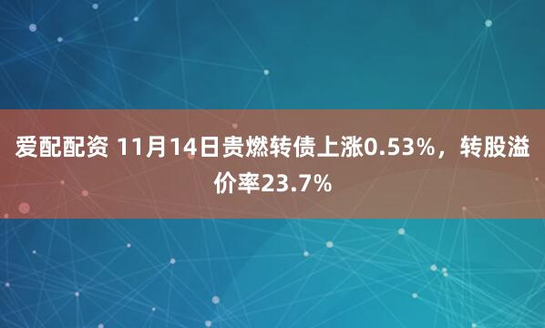 爱配配资 11月14日贵燃转债上涨0.53%,转股溢价率23.7%