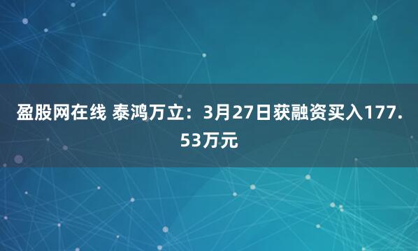 盈股网在线 泰鸿万立：3月27日获融资买入177.53万元
